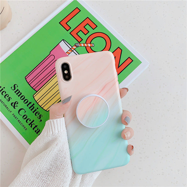 Luxury Gradient Marble Case For iphone XS Max XR X Soft Back Cover For iphone 7 plus 8 6s 6 Phone Cases With Cute Stand Holder
