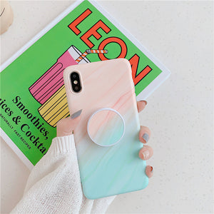 Luxury Gradient Marble Case For iphone XS Max XR X Soft Back Cover For iphone 7 plus 8 6s 6 Phone Cases With Cute Stand Holder