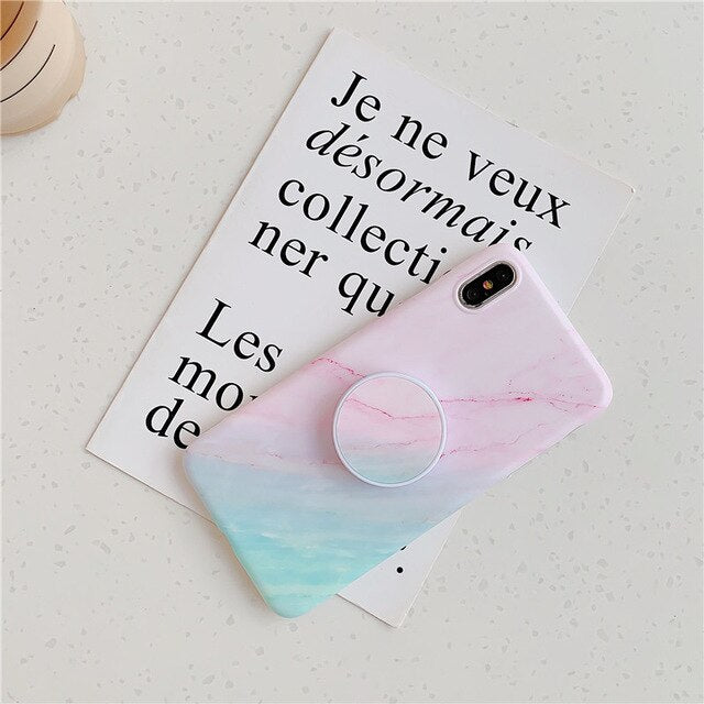 Luxury Gradient Marble Case For iphone XS Max XR X Soft Back Cover For iphone 7 plus 8 6s 6 Phone Cases With Cute Stand Holder
