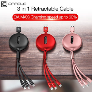 Cafele 3 in 1 Retractable Micro USB Type C Cable for iPhone X XS Fast Charging Data Sync USB C Cable for Huawei Xiaomi Samsung