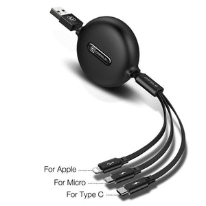 Cafele 3 in 1 Retractable Micro USB Type C Cable for iPhone X XS Fast Charging Data Sync USB C Cable for Huawei Xiaomi Samsung
