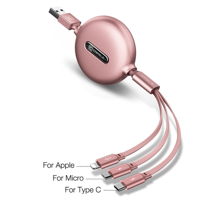 Cafele 3 in 1 Retractable Micro USB Type C Cable for iPhone X XS Fast Charging Data Sync USB C Cable for Huawei Xiaomi Samsung