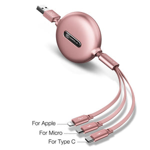 Cafele 3 in 1 Retractable Micro USB Type C Cable for iPhone X XS Fast Charging Data Sync USB C Cable for Huawei Xiaomi Samsung