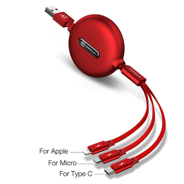 Cafele 3 in 1 Retractable Micro USB Type C Cable for iPhone X XS Fast Charging Data Sync USB C Cable for Huawei Xiaomi Samsung