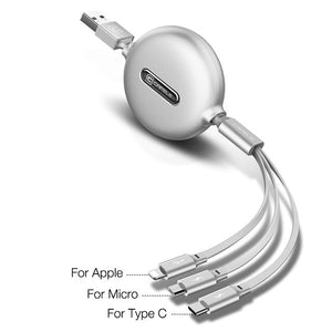 Cafele 3 in 1 Retractable Micro USB Type C Cable for iPhone X XS Fast Charging Data Sync USB C Cable for Huawei Xiaomi Samsung
