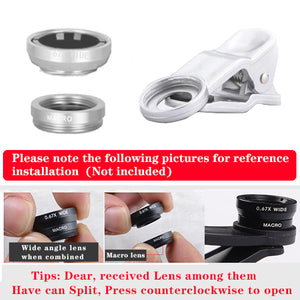 Orsda phone lens fisheye lens 0.67x wide-angle zoom lens fisheye lens 6x macro lens camera kit (with clip lens) for smartphones