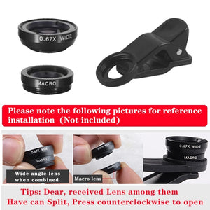 Orsda phone lens fisheye lens 0.67x wide-angle zoom lens fisheye lens 6x macro lens camera kit (with clip lens) for smartphones