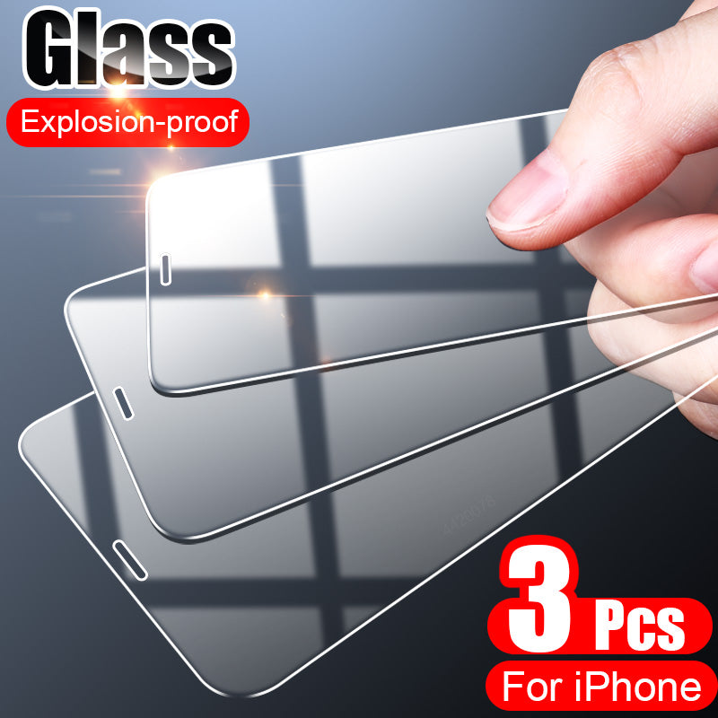 3PCS Full Cover Tempered Glass On the For iPhone 7 8 6 6s Plus X  Screen Protector On iPhone X XR XS MAX 5 5s SE 11 Pro Glass