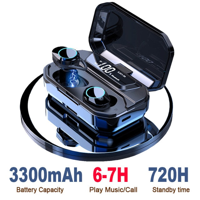 G02 TWS 5.0 Bluetooth 9D Stereo Earphone Wireless Earphones IPX7 Waterproof Earphones 3300mAh LED Smart Power Bank Phone Holder