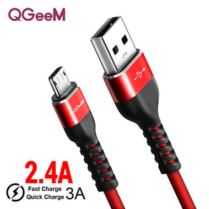 QGeeM Micro USB Cable 2.4A Nylon Fast Charge USB Data Cable for Samsung Xiaomi LG Tablet Android Mobile Phone USB Charging Cable